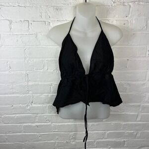Shein Women's Sleeveless Crop Tank Top Halter V-Neck Backless Cotton Black 3XL